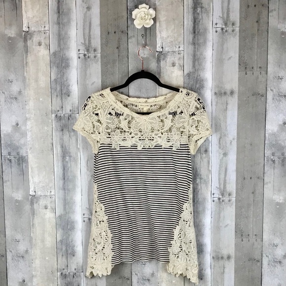 Anthropolgie Meadow Rue Lace Edge Tee XS EUC - Picture 2 of 8